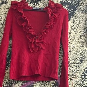 Forenza Red Ruffled V-Neck Blouse